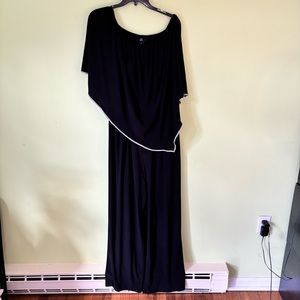 JBS WOMEN BLACK RHINESTONE TRIM CAPE ACCENT JUMPSUIT OUTFIT SIZE 1X XL